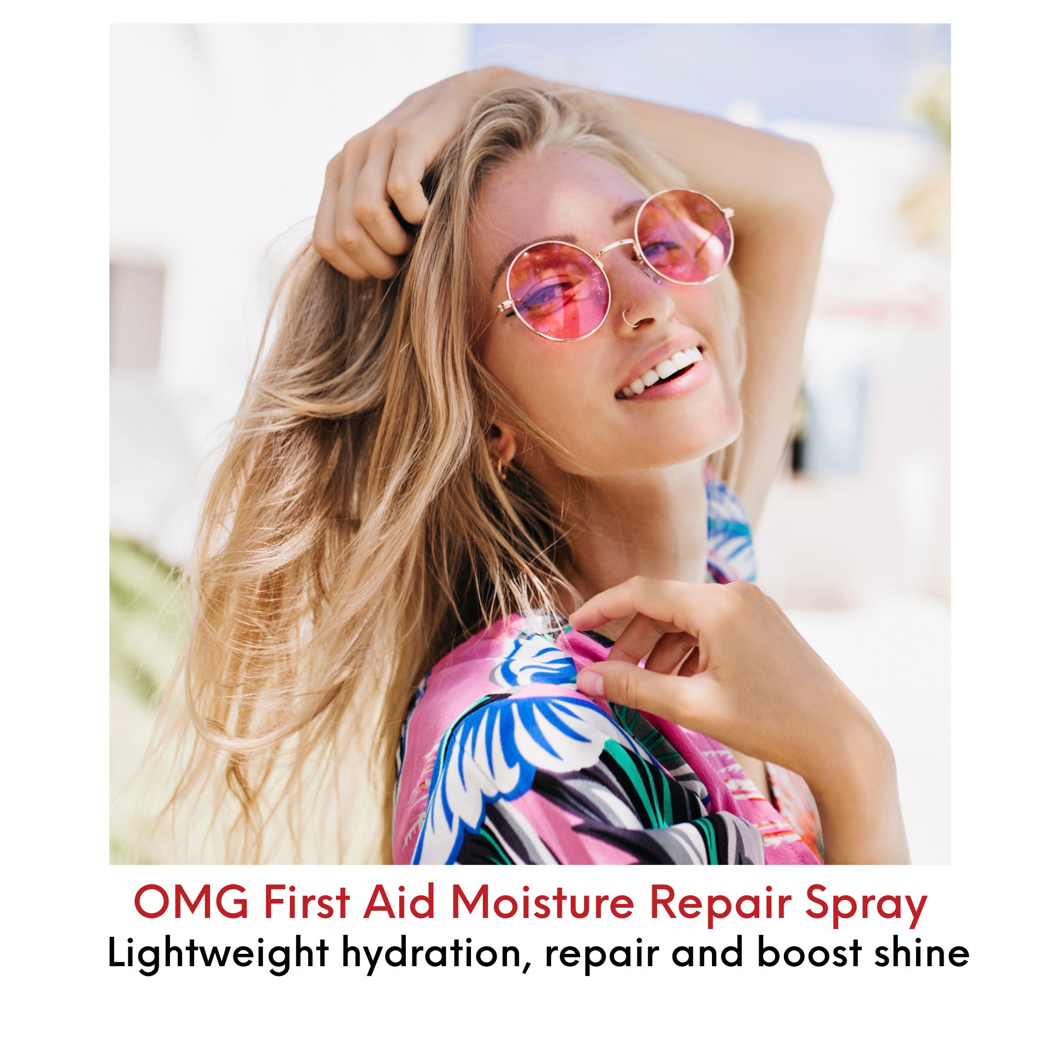 Happy young woman with beautiful fine, blond hair, naturally sophisticated. Summertime resort hair
