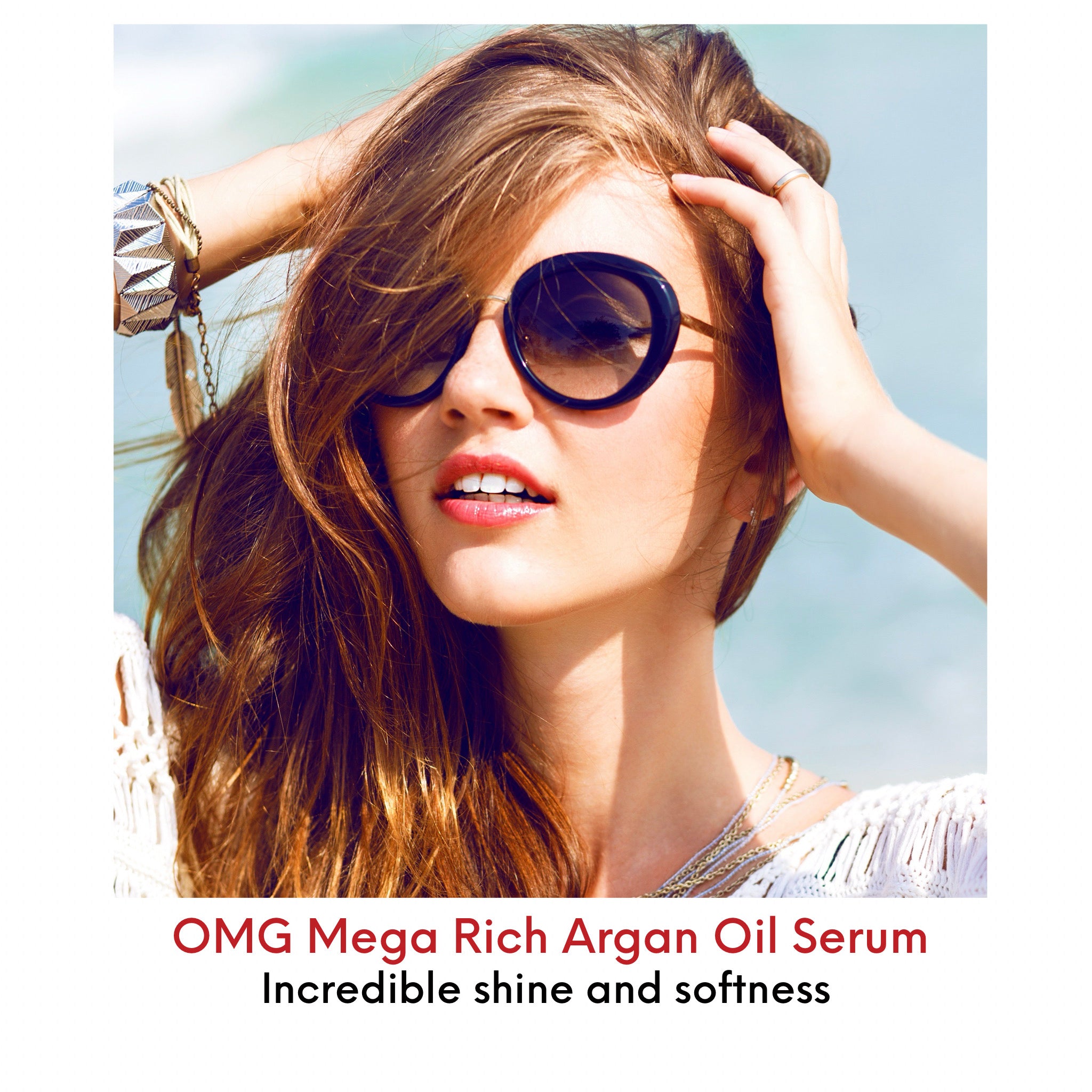 Chic and natural young woman, with incredibly soft, touchable, shiny light brunette hair. Summer, casual hair.